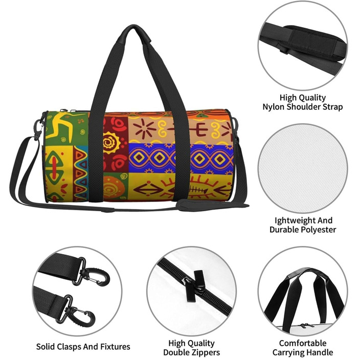 Спортивна сумка, дорожня сумка, з африканським національним орнаментом, принт на замовлення, чорна, універсальний розмір, сумка для подорожей