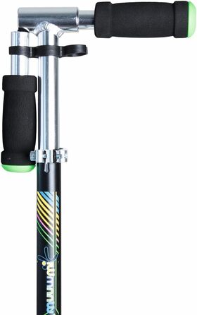 Самокат, 180 мм, ABEC 5, схвалений GS, регульований по висоті, світлодіодні колеса, зелено-чорний одинарний, 337 Aluminium Scooter