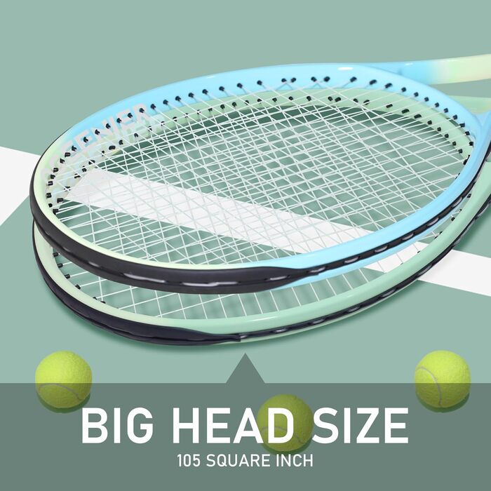 Тенісний набір OGEENIER Ocean Blue-Green 27" 2 ракетки 27 дюймів для чоловіків жінок дорослих початківці + 3 м’ячі + 2 грип-стрічки + 2 віброгасники + синьо-зелена сумка повний комплект на 2 гравців алюміній 280 г ITF-approved оригінал 2025