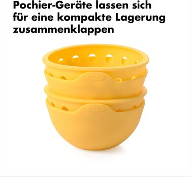 Набір OXO Good Grips Egg Poacher з 2 частин з силікону без BPA, жовтий - ідеально припущені яйця для тостів з авокадо та інший наб