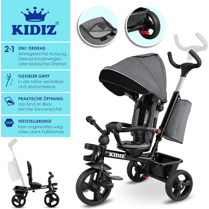 Триколісний велосипед 5в1 дитячий триколісний велосипед з рульовою системою штовхач від 1 року, біговел вперед і назад, корзина су