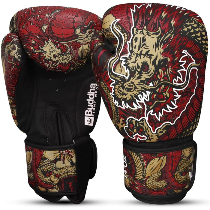 Боксерські рукавички BUDDHA FIGHT WEAR Dragon, призначені для тренувань та спарингів з муай-тай, кікбоксингу та фітнесу - чоловічі та жіночі - різні кольори - 300 г, 300 г, 350 г, 350 г, 360 г червоні, 350 г