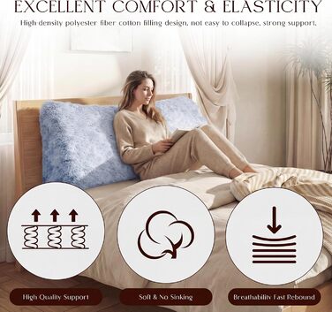 Клиноподібна подушка для спини з м&39якого плюшу Зручна опорна подушка для читання та відпочинку на ліжку, дивані чи кушетці Велика подушка для книги для підтримки спини, сіра, 60 см