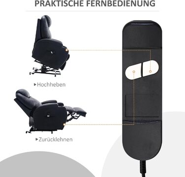 Електричне крісло-реклайнер HOMCOM з підйомником, розкладне крісло з пультом дистанційного керування, підстаканник, бічна кишеня, підставка для ніг, штучна шкіра, чорний колір