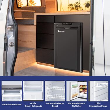 Компресорний холодильник AAOBOSI 83L, холодильник для кемпера з керуванням за допомогою застосунку, 12/24 В постійного струму, автомобільний холодильник зі світлодіодним підсвічуванням, охолоджує до -20 для автомобіля, вантажівки, човна, автофургона, кемп