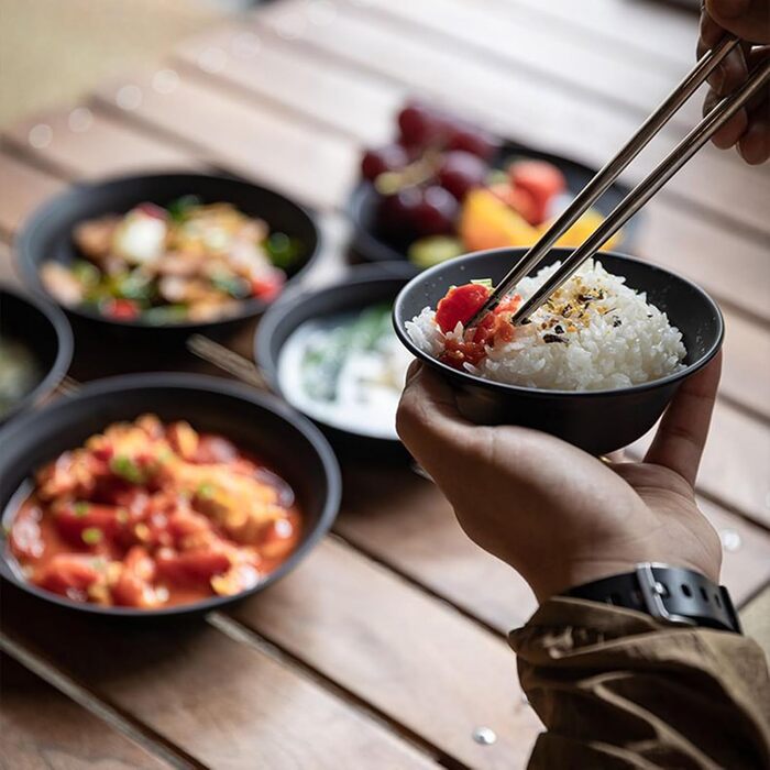 Набір посуду з нержавіючої сталі для кемпінгу Набір посуду для вулиці Термостійкі столові прибори з сумкою для зберігання Багаторазові для пікніків та походів