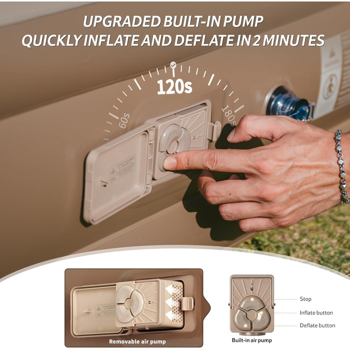 Надувний матрац Naturehike для 3 осіб, що самонадувається, з насосом на батарейках - надувне ліжко для гостей 200x180x45 см для кемпінгу та дому, легкий, зручний та швидко надувається, коричневий/3 особи/45 см