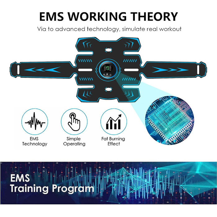 Пристрій для вправ EMS для живота Електростимулятор М'язовий Абдомінальний USB-акумуляторний стимулятор м'язів Тренажер для живота з 8 режимами та 19 черевними