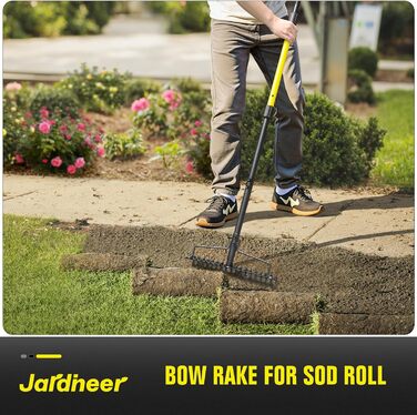 Гребінь садовий Jardineer, 150 см, металевий довгоручний граблі для щебеню, каменів, листя, вирівнювання ґрунту, ландшафтного дизайну, з 18 сталевими зубцями