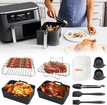 Аксесуари для фритюрниці Viriech, аксесуари для багаторазової фритюрниці з 14 предметів Двокамерна фритюрниця Силіконова форма для Ninja Foodi AF400EU AF500EU та більшість двозонних фритюрниць