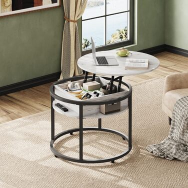 Круглий журнальний столик WLIVE з підйомною стільницею, стіл для вітальні з регульованою висотою та місцем для зберігання, 60 x 60 x 50 см, журнальний столик для вітальні, балкону та офісу (дуб, діаметр 60) Дуб, діаметр 60