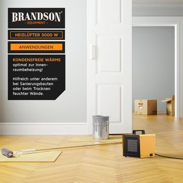 Керамічний обігрівач потужністю 3000 Вт - Осушувач повітря - Будівельний осушувач повітря - Турбоелектричний вентилятор-обігрівач із захистом від перегріву, надзвичайно потужний - для будівельних майданчиків, будинків, майстерень, гаражів