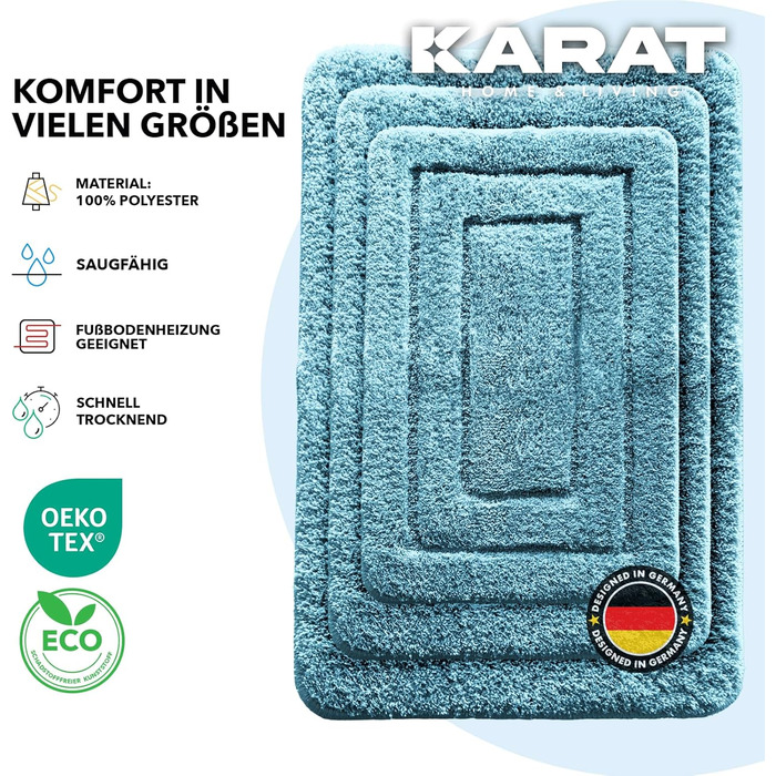 Килимок для ванної KARAT Atlantis - Надзвичайно пухнастий та швидковисихаючий - Килимок для ванної кімнати з нековзною підкладкою - Килимок для ванної Килимок для душу (Бірюзовий, 70 x 120 см) 70 x 120 см (Прямокутний) Бірюзовий