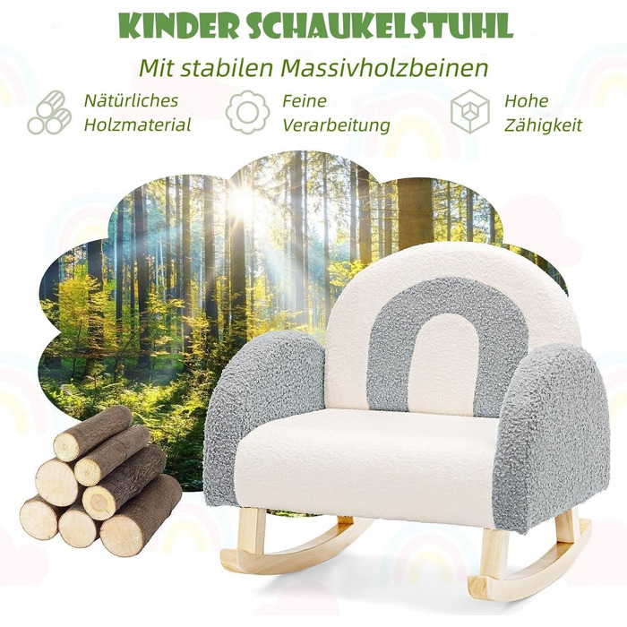 Дитяче крісло DREAMADE, Дитячий диван з велюрової тканини зі спинкою, ніжками з масиву дерева та пристроєм проти перекидання, Крісло-гойдалка для дитячої ігрової кімнати, спальні, вітальні, для дітей 3-5 років (сірий)