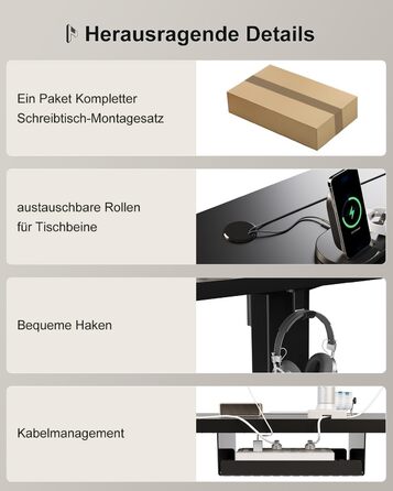 Стіл Homall з регульованою висотою 160x80 см з портом зарядки USB-A, електричний стіл з лотком для кабелів, стіл для роботи стоячи з 3 функціями пам&39яті, комп&39ютерний стіл чорного кольору 160x80см чорний