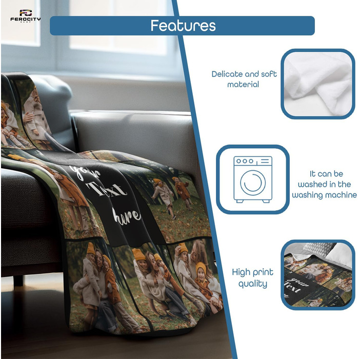 Персоналізована фотоковдра Ferocity з 8 вашими фотографіями 150x200 см Диванна ковдра Суперм&39яка надзвичайно затишна ковдра для родини, друзів, братів і сестер, веселий подарунок Чорний колаж 081 150 x 200 см