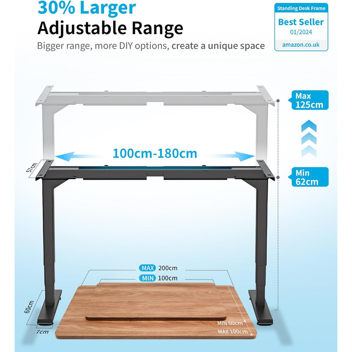 Електричний стіл MAIDeSITe з регулюванням висоти, 2 потужними двигунами, 3-рівневим регулюванням висоти каркаса столу та 4 налаштуваннями пам&39яті з нагадуванням про сидіння/вставання - T2 Pro Plus Black