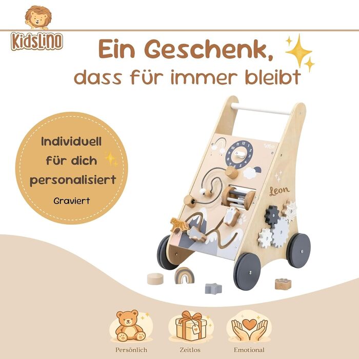 Персоналізовані дерев&39яні ходунки для малюків з іменем Безпечні ходунки для перших кроків Ходунки з гальмом та іграшкою для розвитку моторики Подарунок на перший день народження для дівчаток та хлопчиків, натуральний/білий (нейтральний).