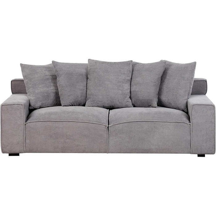 Місний диван Beliani, оббивка з темно-сірої вельветової тканини, 5 декоративних подушок, широкі підлокітники, Віскан, 3-