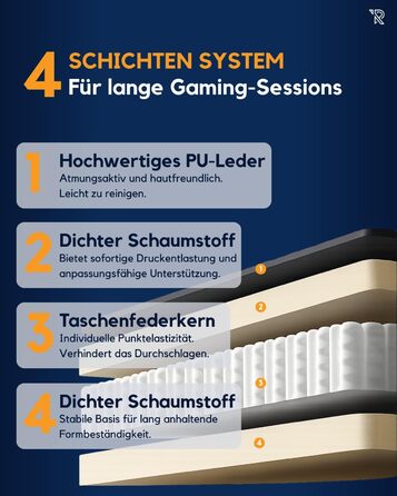 Ергономічне ігрове крісло Felix Original з регульованою спинкою, 2D підлокітниками, подушками для попереку та шиї, високою спинкою, штучною шкірою, міцною сталевою рамою, для високих людей, біло-сірим