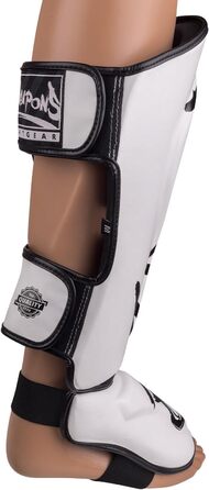 ВИДОВІВ ЗБРОЇ Щитки для гомілок Unlimited 2.0, біло-чорні, для тренувань та змагань, високоякісна синтетична шкіра та ідеальна амортизація, муай-тай, K1, MMA, карате та кікбоксинг, 8