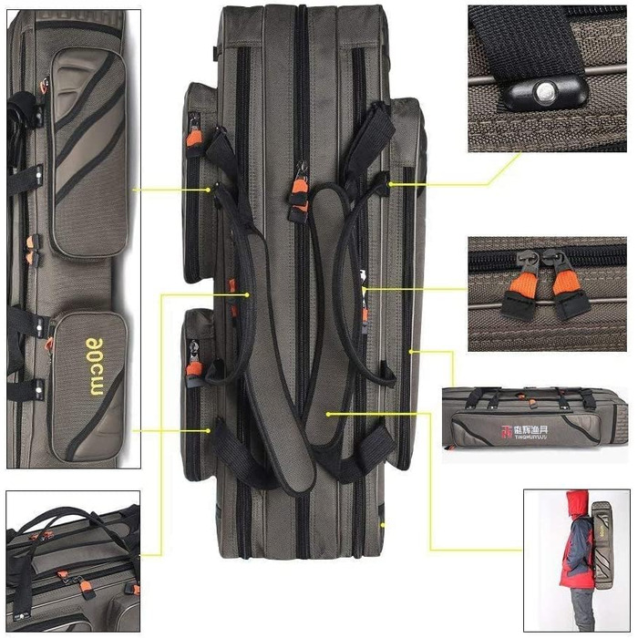 Сумки для риболовлі TentHome Сумки для вудок Сумка для вудок Сумка для риболовлі Сумка для риболовлі Сумка для вудки з 3 відділеннями - різної довжини