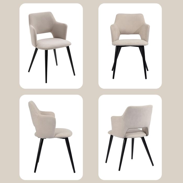 Обідні стільці MEUBLE COSY, комплект з 2 шт. , кухонний стілець, м&39яке крісло з підлокітниками, тканинне крісло, крісло для вітальні, металеві ніжки, бежевий