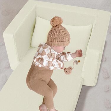 Дитячий диван/крісло MeMoreCool, розкладний, зручний диван-ліжко для малюків, розкладний диван 2-в-1 для дитячої кімнати, кутовий міні-диванчик з функцією сну для хлопчиків та дівчаток (бежевий)