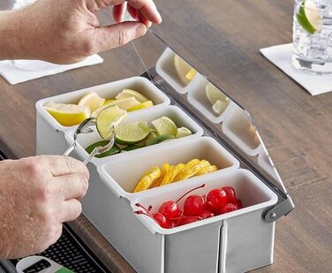 Контейнер для інгредієнтів Cocktail7 з нержавіючої сталі, 4 відділення, прозора пластикова кришка та знімні контейнери, барні аксесуари