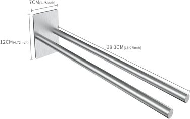 Рушникосушка Gsocel двоплечна, 38 см, нержавіюча сталь, самоклеючий тримач, срібло