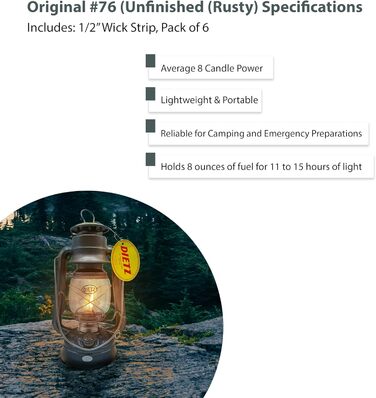 Моє світло Dietz 76 Оригінальний нефарбований олійний ліхтар, включаючи 100 бавовну, змінну смужку ґноту 1,27 см зі справжньою червоною строчкою (необроблена)