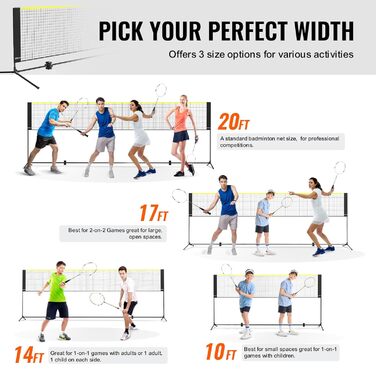 Бадмінтонна сітка VEVOR, регульована по висоті волейбольна сітка, складна сітка для піклболу 510 x 155 x 103 см, портативна, легко збирається тенісна сітка зі штангами, підставкою та сумкою для перенесення