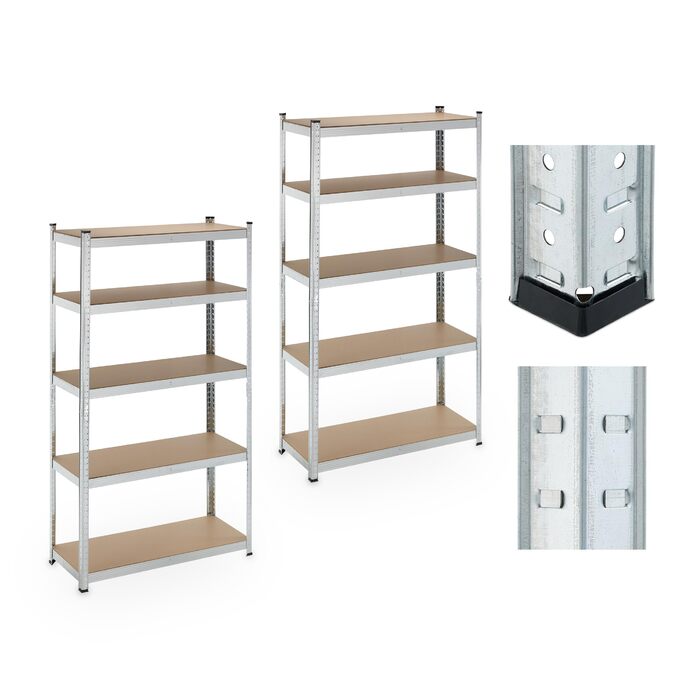 Надміцний стелаж Relaxdays, комплект з 2 шт., 5 полиць, 180x100x40 см, вантажопідйомність 500 кг, сталь, стелажі для зберігання в підвалі та гаражі, сріблястий