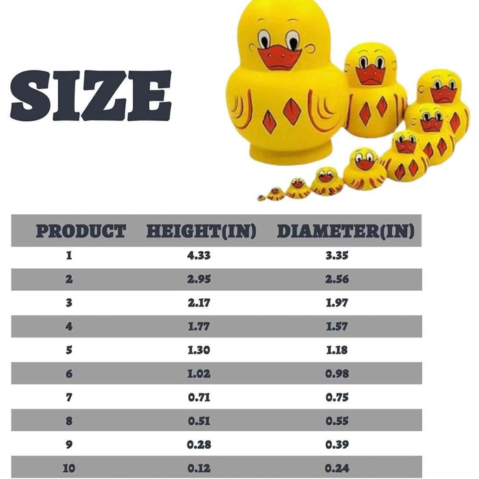 Російські матрьошки, матрьошки ручної роботи жовта качка, дерев'яні російські матрьошки, жовта матрьошка качка, російські матрьошки для дітей, російські матрьошки для укладання, 10 Piece Duck Nested Doll