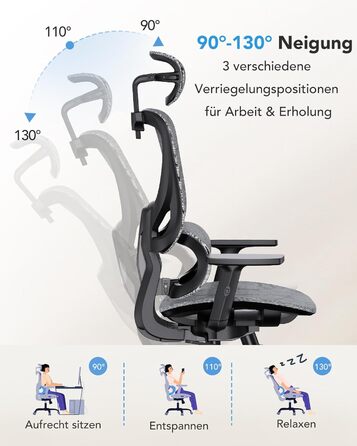 Ергономічне сітчасте офісне крісло HUANUO, стілець з високою спинкою та регульованою поперековою опорою, підлокітники, функція нахилу, сітчасте ігрове крісло для комп&39ютера