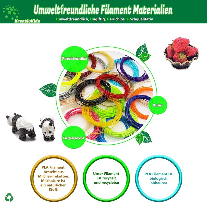 Ручки KreativKids filament PLA 1,75 мм. 100 м, 20 кольорів, кожна довжиною 5 метрів 3D ручка., 3D