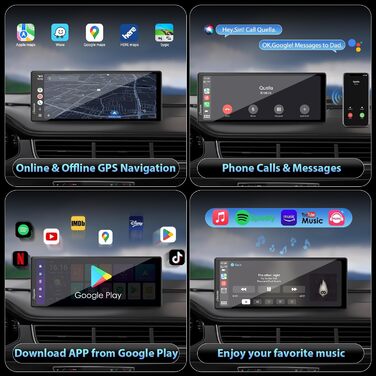 Бездротовий CarPlay та Android Auto 464 ГБ, онлайн та офлайн GPS, G00GLE Play, Netflix, Mirror Link, Bluetooth, GPS-антена, камера заднього виду, повноекранний екран 10,26 дюйма, площа дисплея 9,3 дюйма W102PLUS