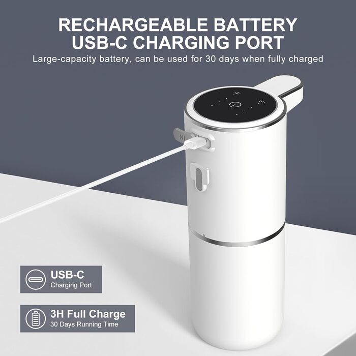 Автоматичний дозатор рідкого мила, індикатор живлення, електричний дозатор мила 380 мл з датчиком, 4-ступінчастий регульований об'