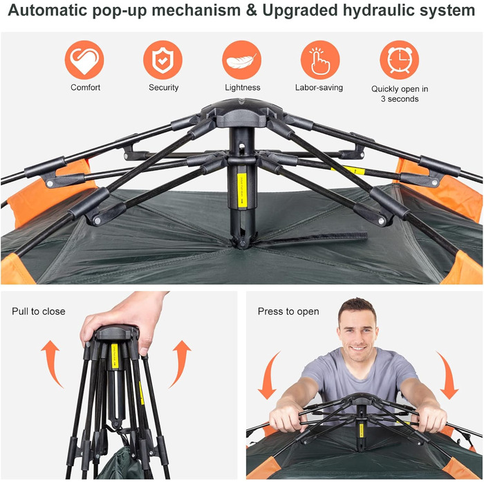 Автоматичний кемпінговий намет на 2 особи, миттєвий намет, що відкривається, купольний намет на 4 сезони, водонепроникний та вітрозахисний кемпінговий намет зі знімним зовнішнім полотном для сімей, зелений