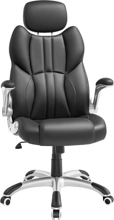 Офісне крісло SONGMICS, ігрове крісло, регульований підголівник, функція гойдання, письмове крісло, регульовані підлокітники, універсальні колеса, регульована висота, чорний колір OBG65BK