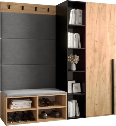 МЕБЛІ КРИСПІЛЬ Шафа-купе MIRO Комплект 1 з м'якими панелями Сучасний дизайн (Маніла 16 (сірий), Дуб крафт-золото чорний матовий) Д
