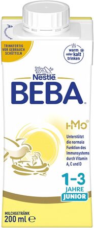 Готовий до вживання молочний напій BEBA Junior 1-3 роки, дитяче харчування з HMO 2&39-FL, без пальмової олії, 6 шт. (6 x 200 мл)