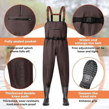 Водонепроникні вейдерси Simsky з черевиками, регульованими ремінцями, дихаючі, для риболовлі та будівництва, розмір 44