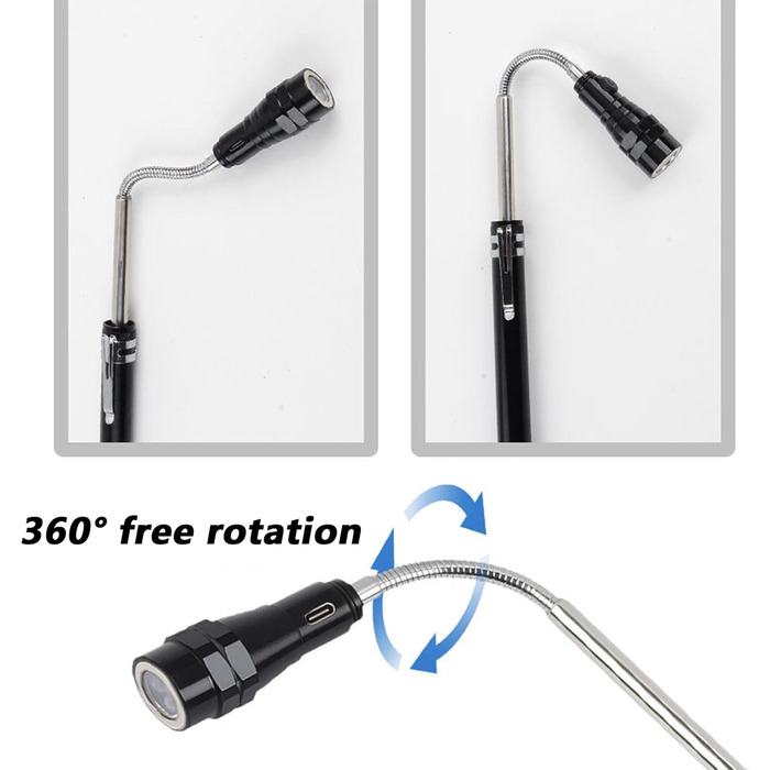 Портативний робочий ліхтарик, телескопічний ліхтарик, що перезаряджається, аварійний ліхтарик для ремонту автомобіля, кемпінгу, збирання кутів, гнучкий ліхтарик
