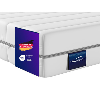 Ортопедичний 7-зонний матрац Traumnacht Basis з холодної піни для всіх типів сну, рівень жорсткості 4 (H4 - жорсткий), 140 x 200 см, білий, сертифікований Oeko-Tex, виготовлений відповідно до німецьких стандартів якості. Рівень жорсткості H4 - жорсткий, 1