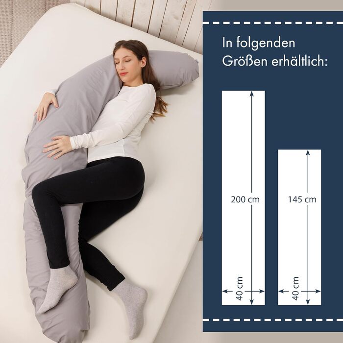 Подушка для сну на боці Moon Feeling, стьобана, надтвердий наповнювач, подушка для годування, вага наповнювача 1600 г, на блискавці, можна прати при 95C (40 x 145 см)