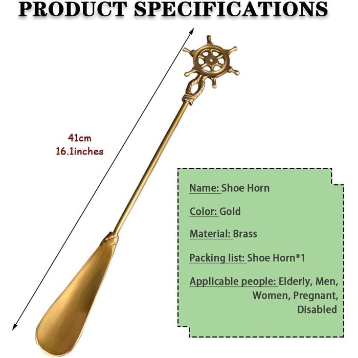 Міцний ріжок для взуття, Shoehorn для жіночих черевиків, Row-Shaped Brass Shoehorn, Nordic Home Shoe Gadget з довгою ручкою, Shoehorn для хлопчиків/дівчаток, Легкий розкішний Ornames Shoe Horn A