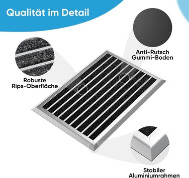 Килимок для вулиці, сірий, 80 x 50 см, алюмінієвий килимок, килимок для вулиці, алюмінієвий брудозатримуючий килимок, килимок для вулиці, килимок для входу, килимок для входу в будинок, килимок 50 x 80 см (прямокутний) зі срібною облямівкою