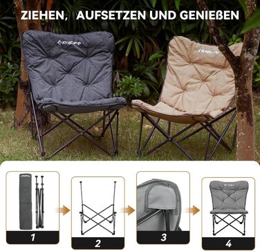 Складаний легкий кемпінговий стілець KingCamp, садовий стілець з високою спинкою, великий м&39який кемпінговий стілець, XXL кемпінговий стілець з сумкою, розслаблюючий стілець для кемпінгу, саду, балкону, пляжу, кемпінговий стілець для активного відпочинк