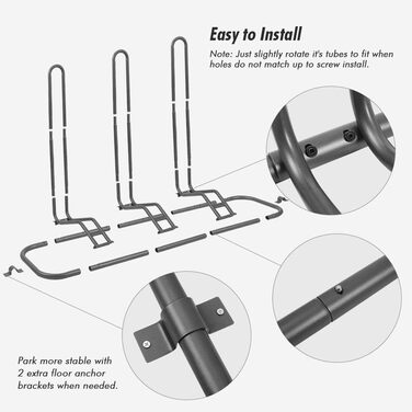 Стійки для велосипедів, Стійки для зберігання велосипедів Електровелосипеди Стійки для велосипедів Кілька підставок Велосипедні стійки Місця для 3 велосипедів Ширина шин Велосипедні стійки Наземні підставки, 124 x 39.5 x 73.5 см